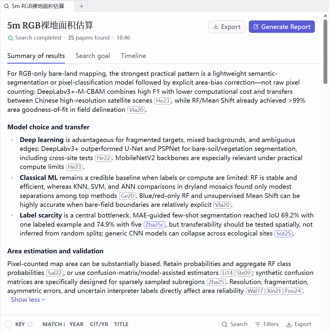 Undermind 对首次检索结果的自动总结